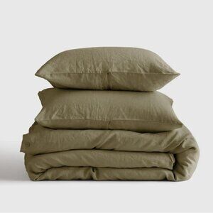 NWT Quince European Linen Queen Duvet Cover Set w/ 2 Shams in Aloe